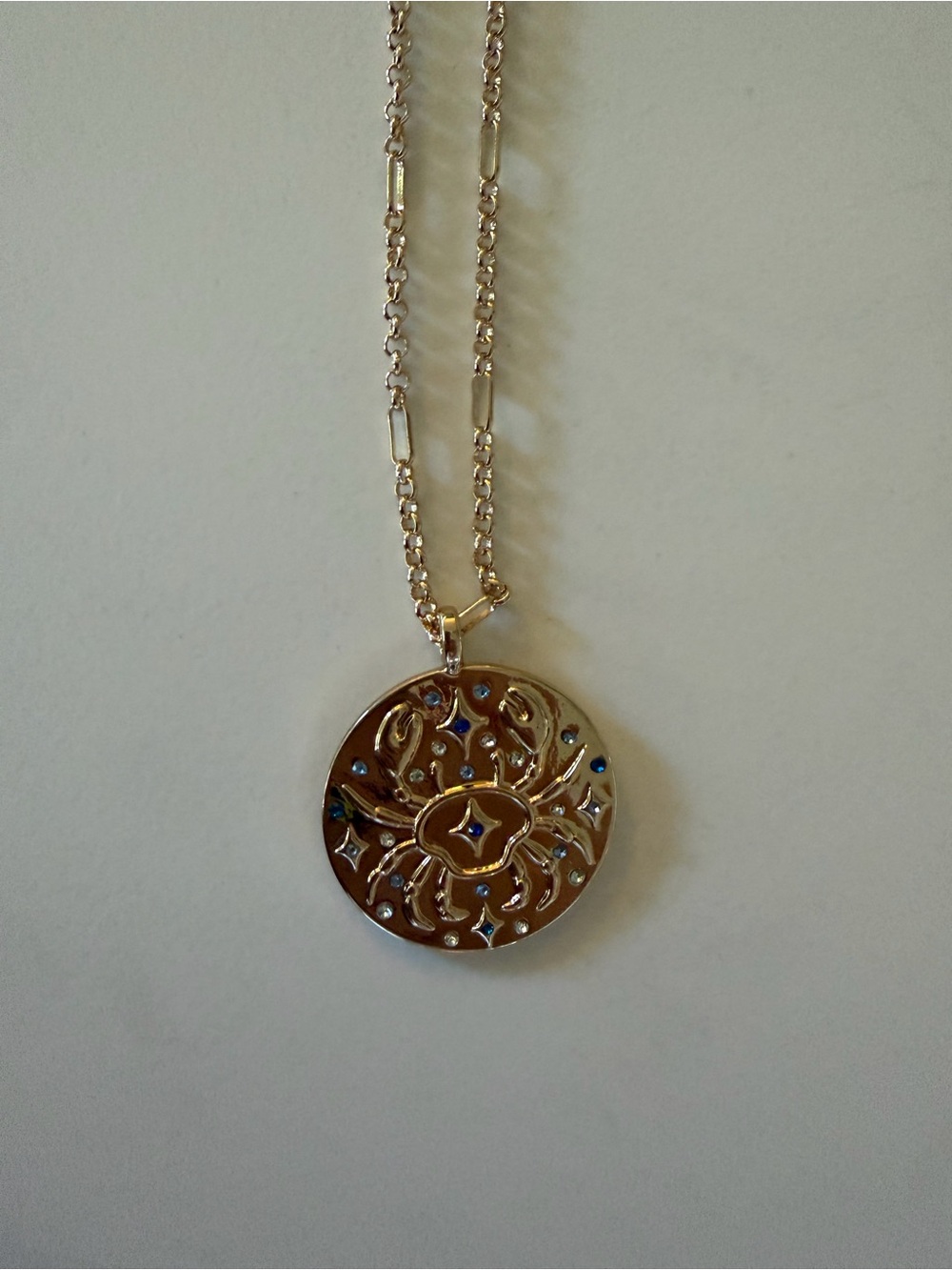 BaubleBar Gold Filigree Round Pendant Necklace with Blue Accents